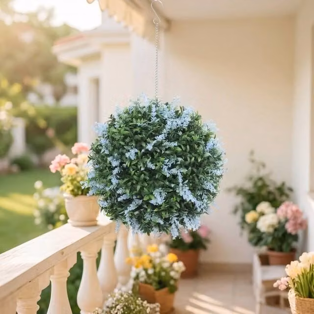 STILVORA Set of 2 Blue Artificial Round Topiary Hanging Balls, Diameter: 27 cm – 1