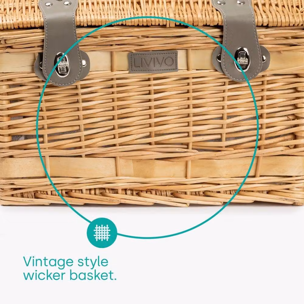 SPETLEK 29-Piece Luxury 4-Person Wicker Picnic Hamper Basket with Blanket in Brown – 2