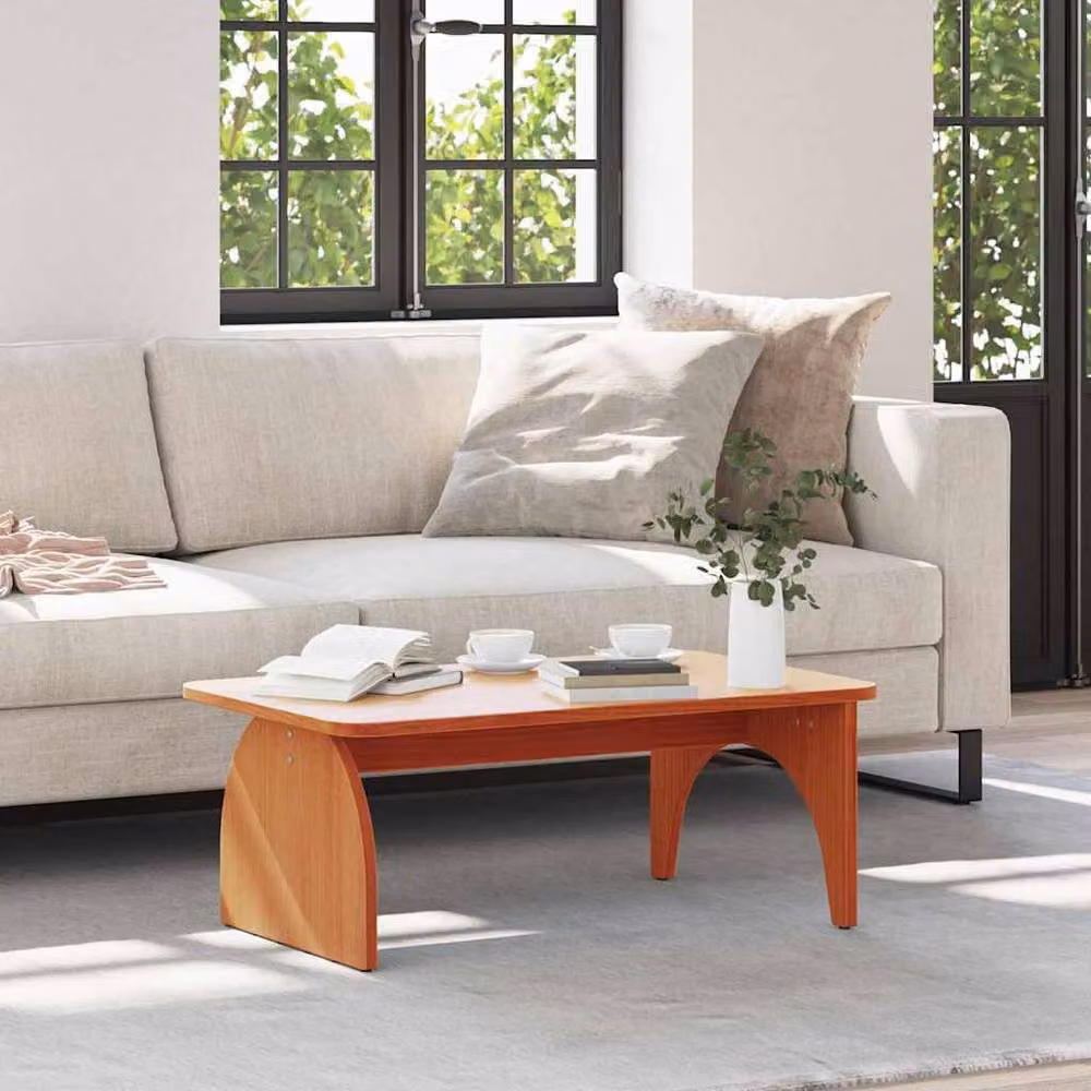 Berkfield Home Rustic Solid Pine Wood Coffee Table, Wax Brown, W: 80 cm, D: 50 cm, H: 31 cm – 2