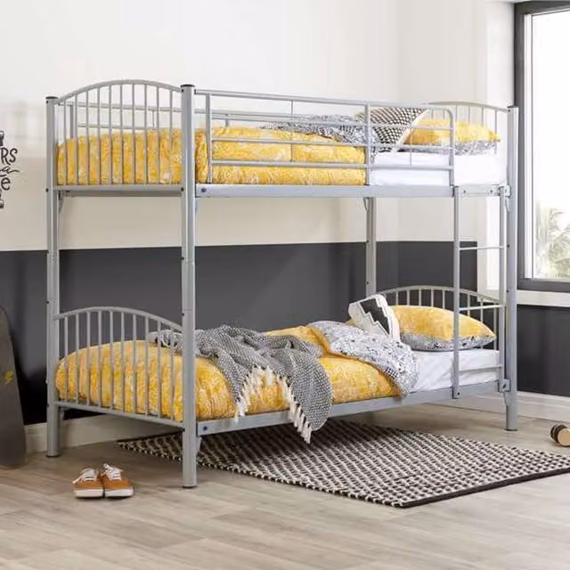Birlea Corfu Modern Two-Level Childrens Bunk Bed in Silver and Grey