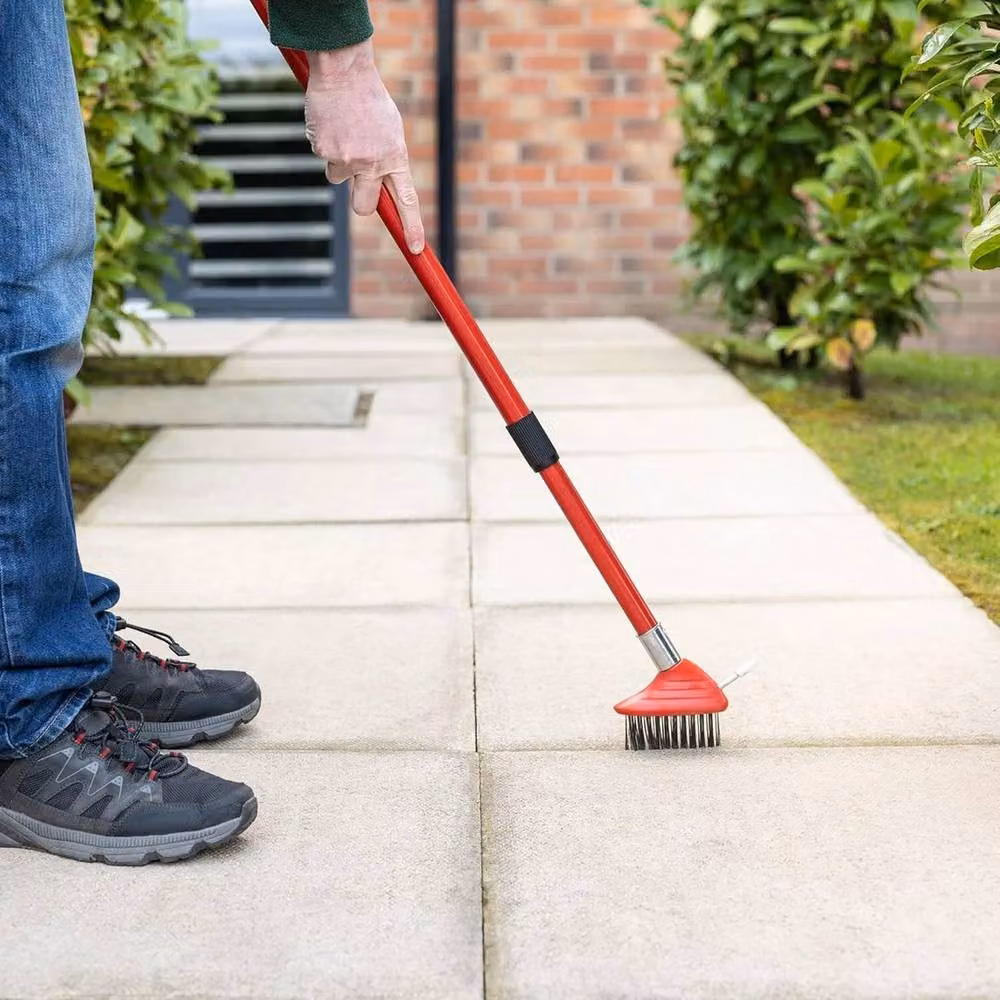 FLAVORA 2 in 1 Red Patio Wire Brush with Telescopic Handle and Scraper – 2