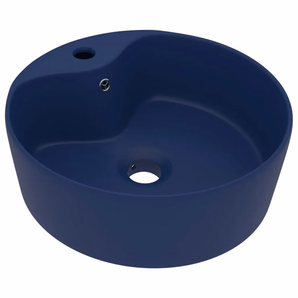 Berkfield Home Luxury Ceramic Round Countertop Wash Basin with Overflow, Matt Dark Blue, W: 36 cm, D: 13 cm – 2