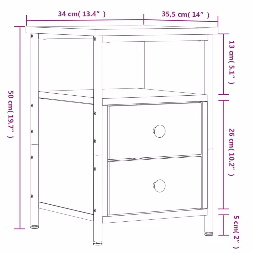 Berkfield Home Durable Bedside Cabinet in Smoked Oak Brown, W/D/H: 34 x 35.5 x 50 cm – 7