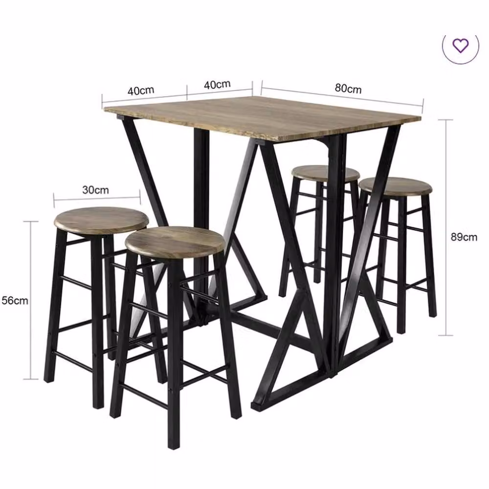 FORGEVIO Brown Folding Bar Table and Chairs Set with Industrial Wood Design – 2