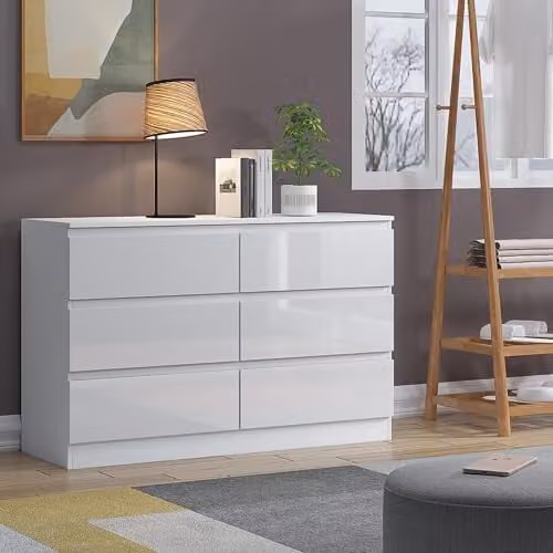 SquareBoxx Fairfield Minimalist Matt White 6 Drawer Chest of Drawers W/D/H: 110 x 40 x 40 cm