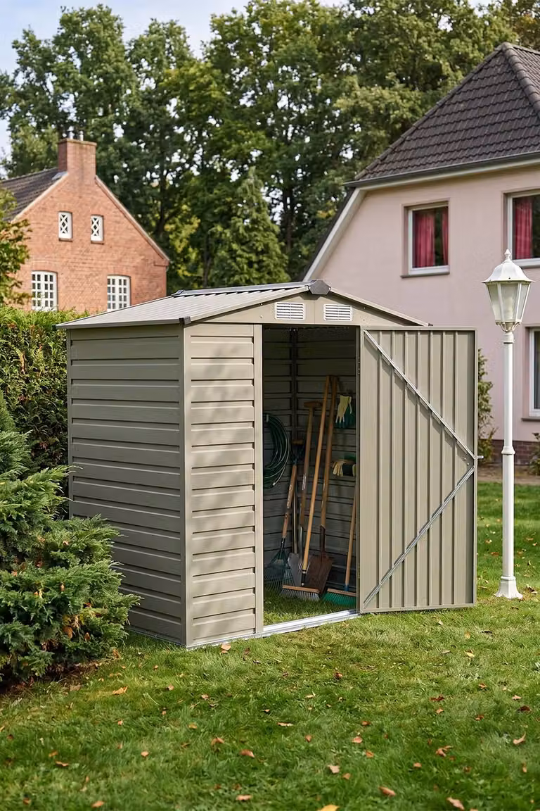 Living and Home Grey Metal Apex Roof Garden Storage Shed with Side Vent