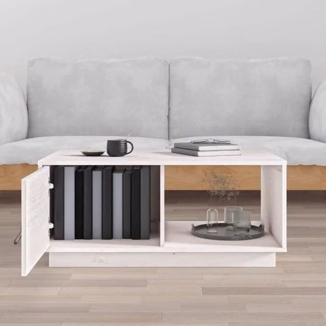 Berkfield Home Beautiful White Solid Wood Pine Coffee Table W: 80 cm, D: 50 cm, H: 35.5 cm – 1