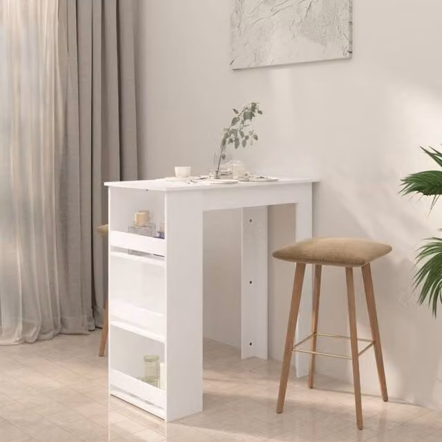 Berkfield Home Modern Bar Table with Storage Rack in White, W/D/H: 102 x 50 x 103.5 cm