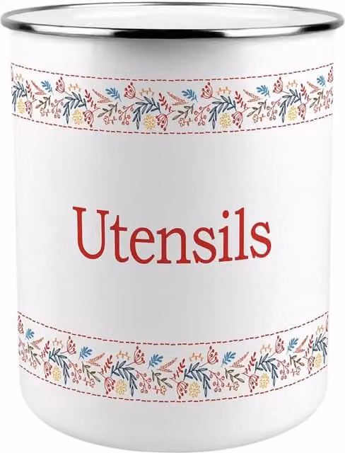 Purely Home Red and White Ceramic Freestanding Floral Embroidery Kitchen Utensil Holder
