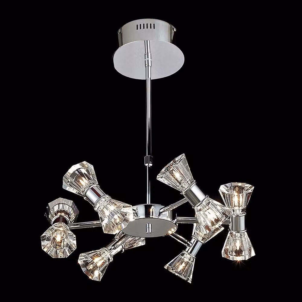 Netlighting Elisa Round Pendant Light with 12 G4 Bulbs in Polished Chrome and Grey Glass – 2