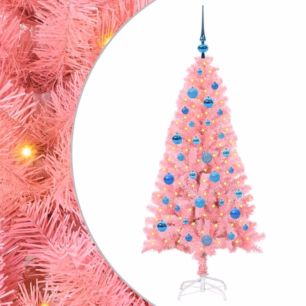 Berkfield Home Pink PVC Christmas Tree with 150 LEDs and Stand, Height: 150 cm – 2