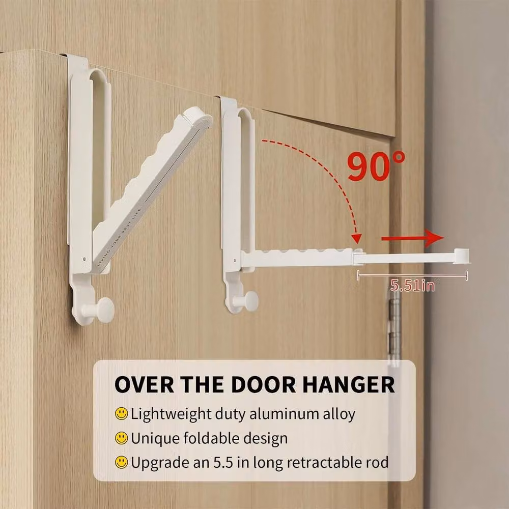 VOGREX White Over The Door Folding Hook Hanger Organizer – 2