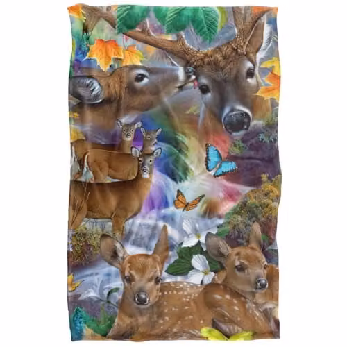 JQ Licensing Forest Stream Deer and Butterflies Super Soft Fleece Throw Blanket, Multicolour, W/D/H: 91 x 147 cm – 1