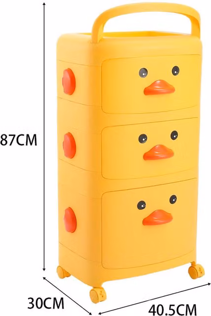 Kidkid Multi Tier Yellow Duck Storage Cart with Wheels, Yellow, Height: 40.5 cm