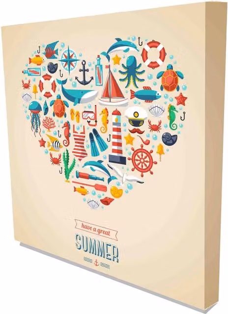 Summer Heart Marine Symbols Abstract Graphic Art by Benjamin Tate Design LTD, Brown and Multicolour, Width: 114 cm