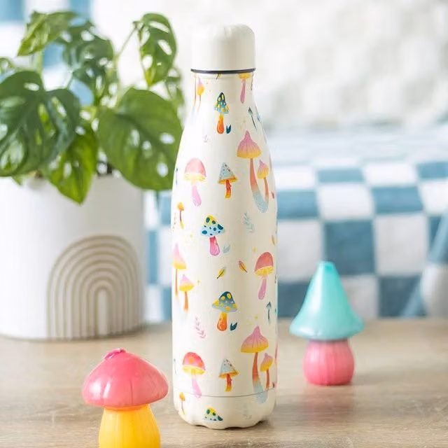 Uniqueful Funky Fungi Mushroom Print Metal Water Bottle, Multicolour, 500ml