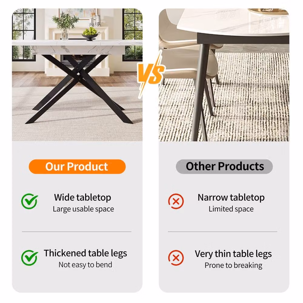 Matteo Extendable Square Dining Table with White Glossy Abstract Top and Black X-Frame Legs – 2