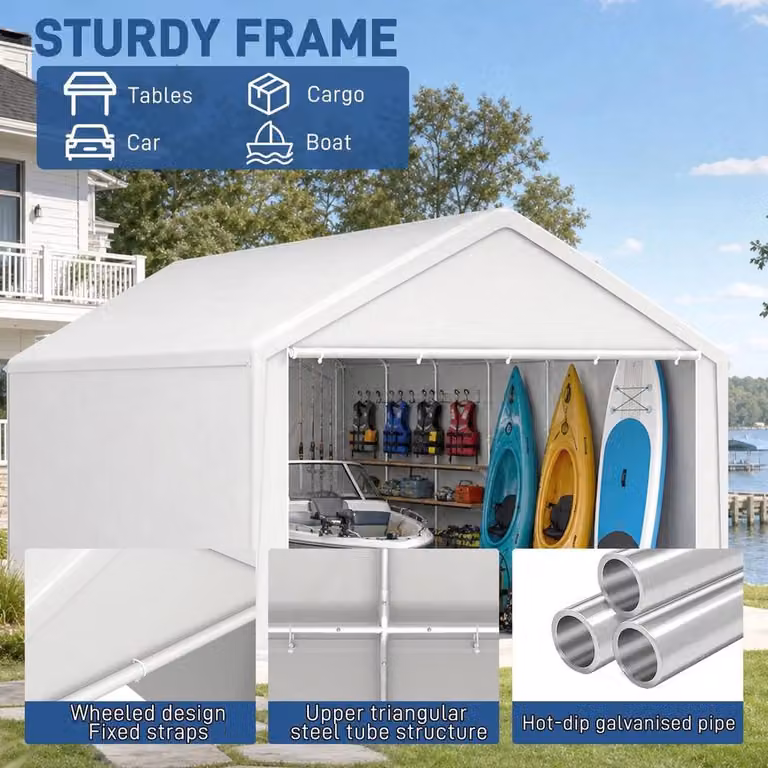 FLAVORA White Carport Canopy and Garden Storage Shed with Gable Roof and Window