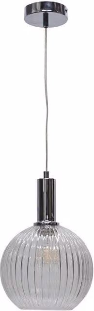 First Choice Lighting Betchley Art Deco Chrome Pendant Fitting with Transparent Ribbed Glass Sphere