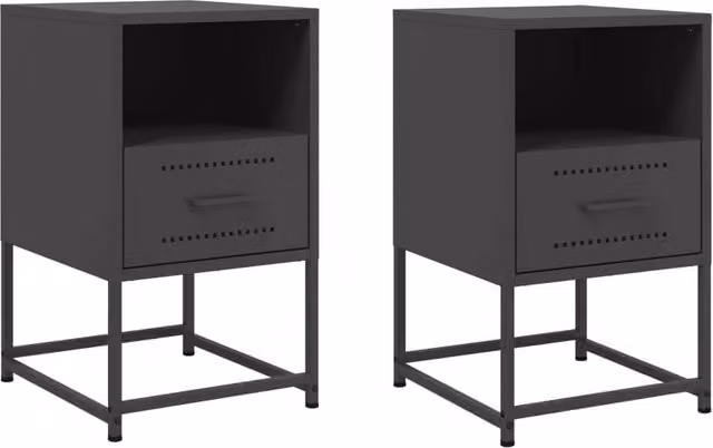 Berkfield Home Set of 2 Black Industrial Metal Bedside Cabinets, W/D/H: 36 x 39 x 60.5 cm – 1