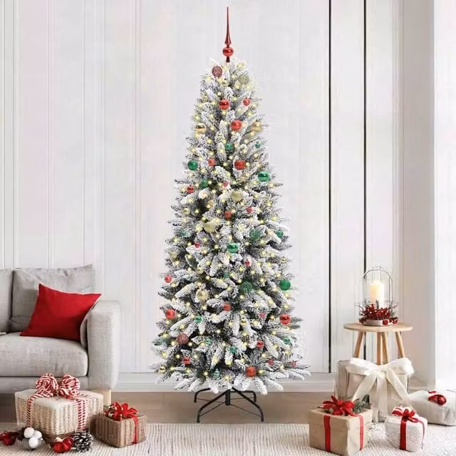 Berkfield Home Artificial Christmas Tree with 300 LEDs in Green and White, W/D/H: 78 x 78 x 210 cm