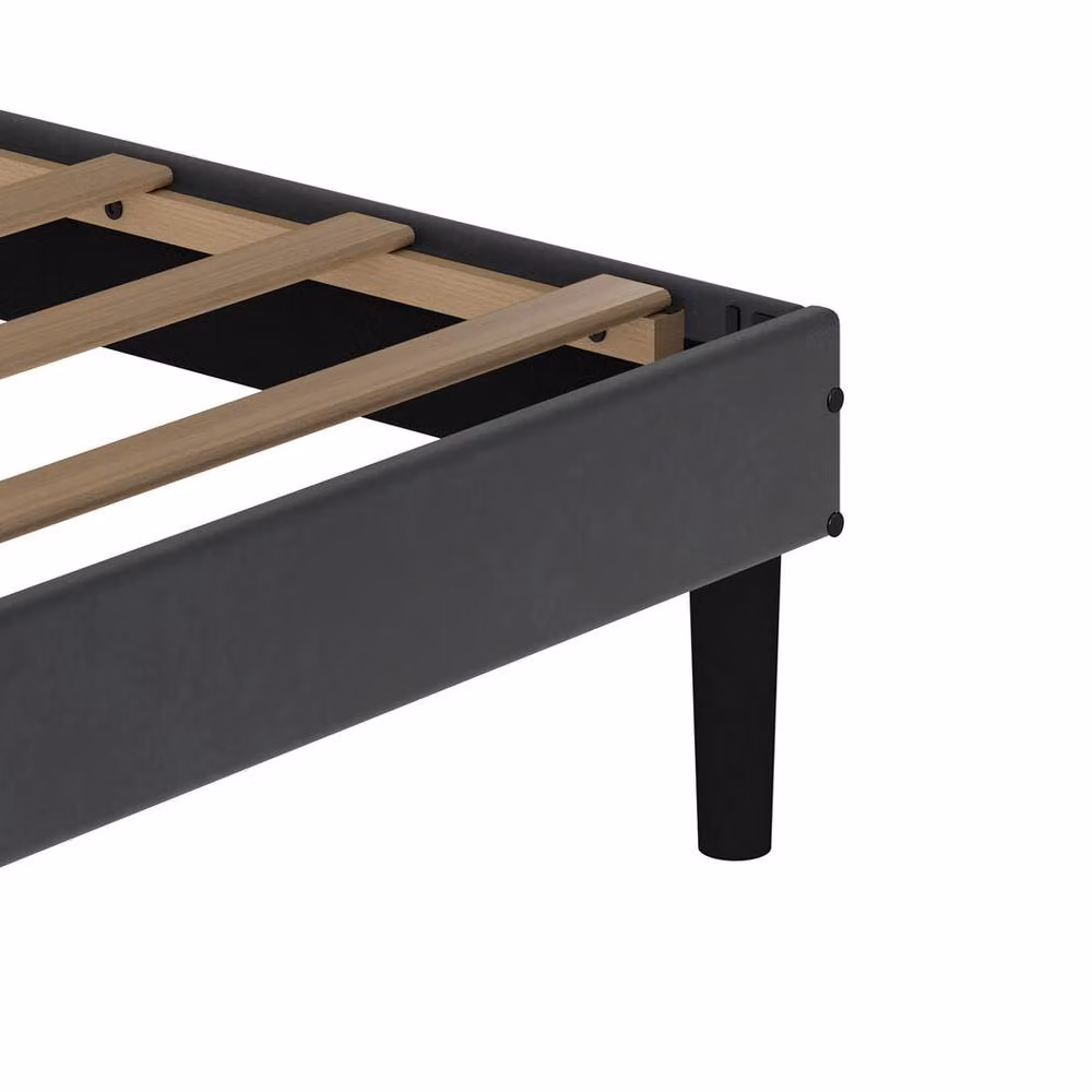 Levede Double Bed Frame with Adjustable Upholstered Velvet Headboard in Grey, W/D/H: 135 x 190 x 140 cm – 6