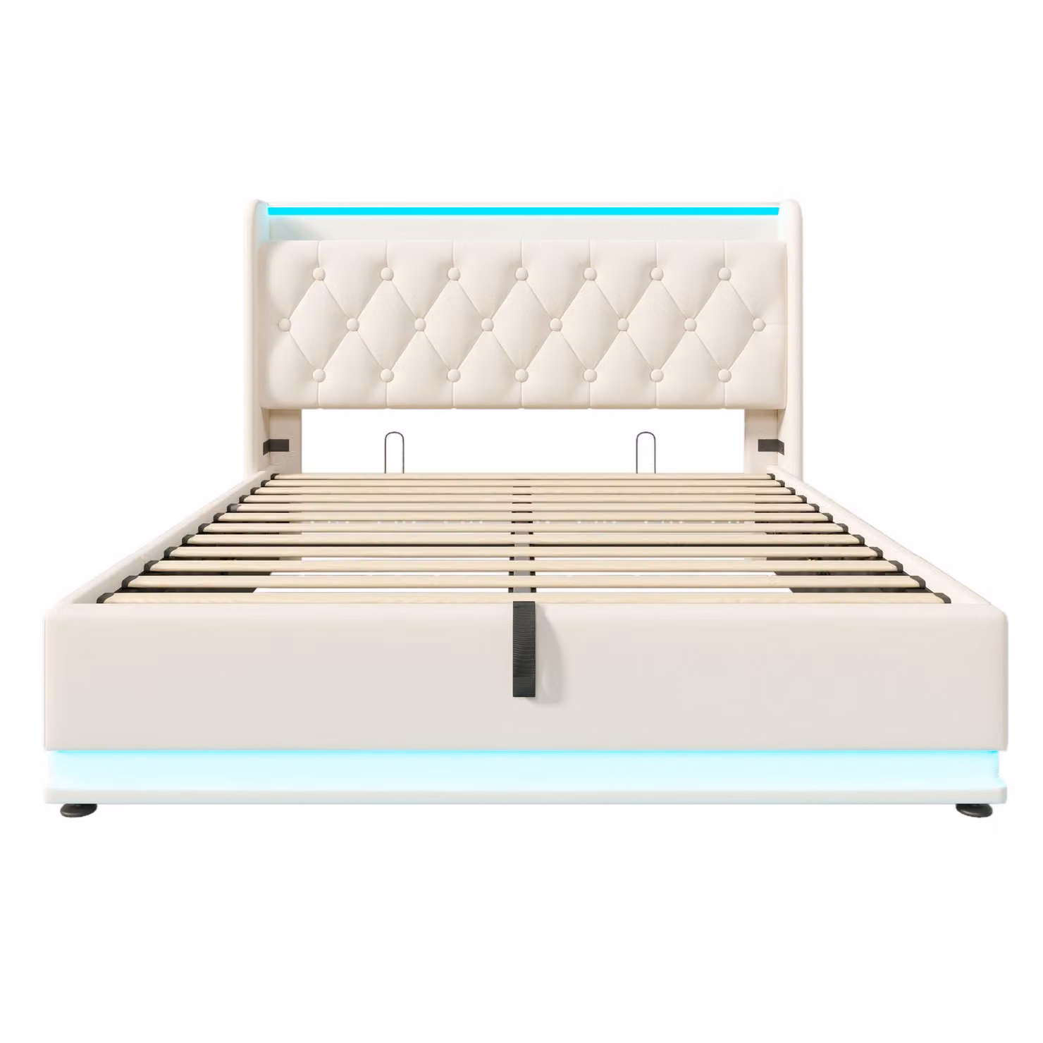 Aosom UK Upholstered Double Ottoman Bed Frame in White with LED Lighting, USB Charging Port and Hydraulic Storage, W/D/H: 148 x 206 x 104 cm – 2