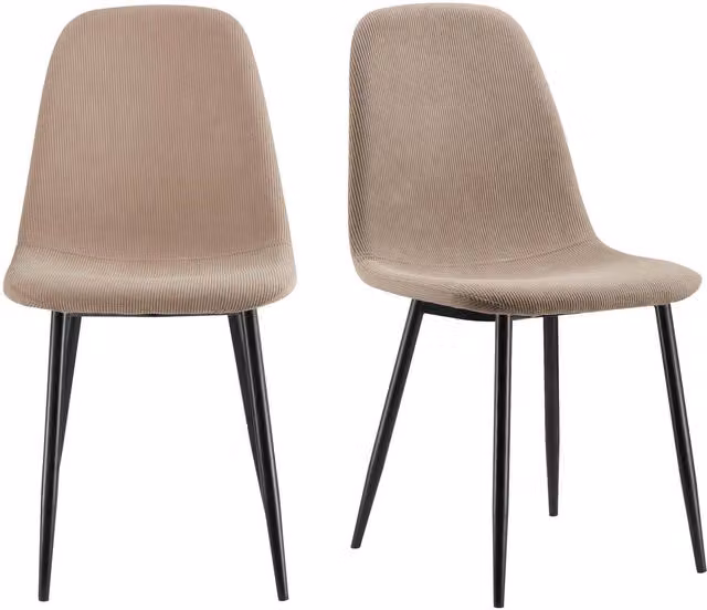 VonHaus Set of 2 Mid-Century Dining Chairs with Cord Fabric Finish in Greige