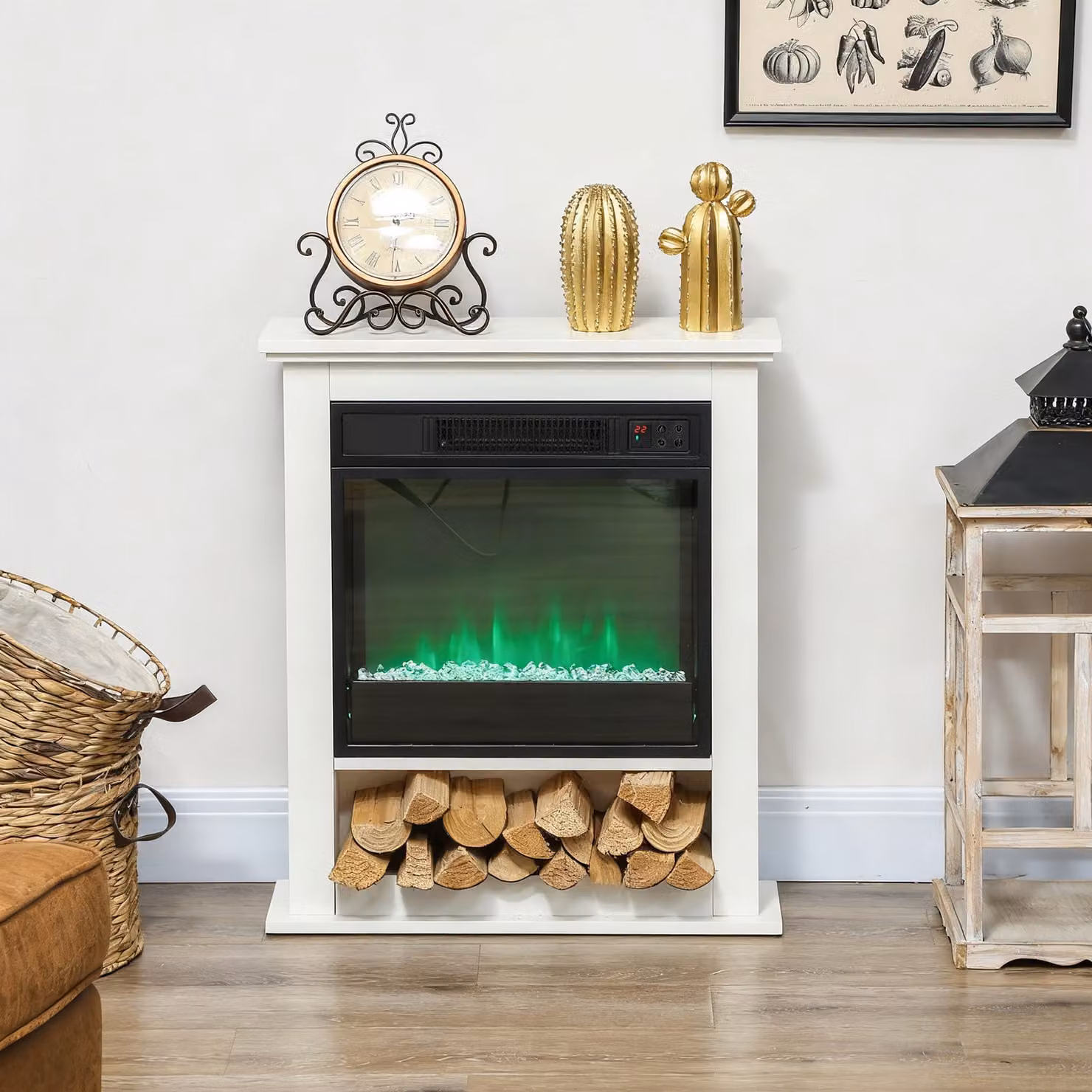 HOMCOM 1800W Adjustable Faux Flame Electric Fireplace, White – 6
