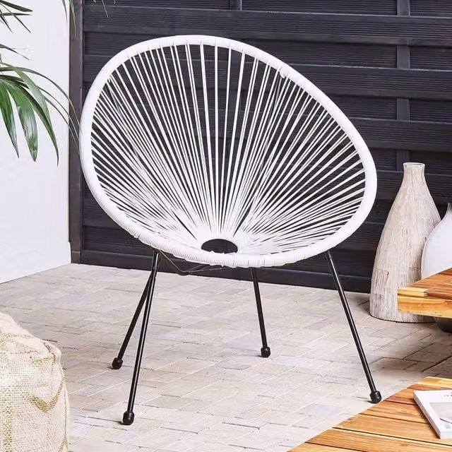 Wyld and Coco White PE Rattan Papasan Chair with Steel Frame for Indoor and Outdoor Use