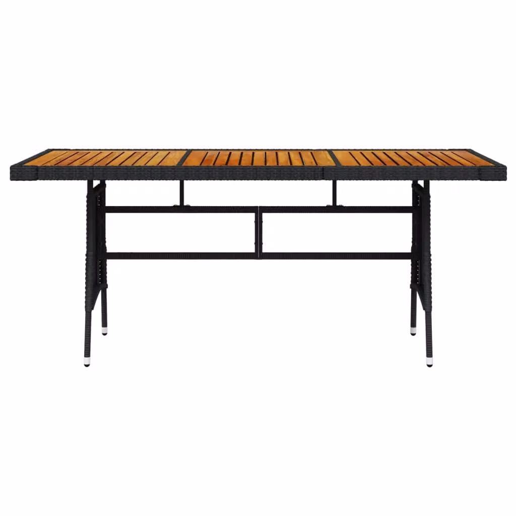Berkfield Home Extendable Rectangular Garden Table in Black Poly Rattan and Acacia Wood, W/D/H: 160 x 70 x 72 cm – 2