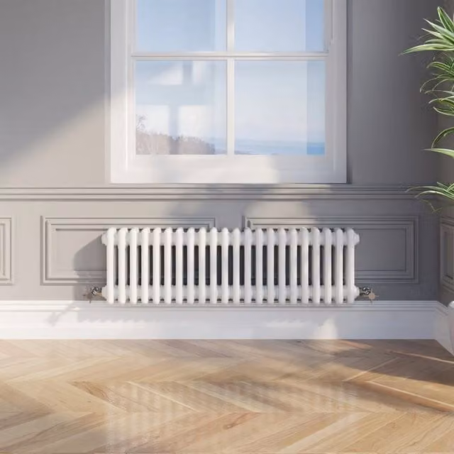 Temprazo Steel Double Bar Column Radiator in White, H: 60.5 cm, W: 30 cm, D: 10 cm