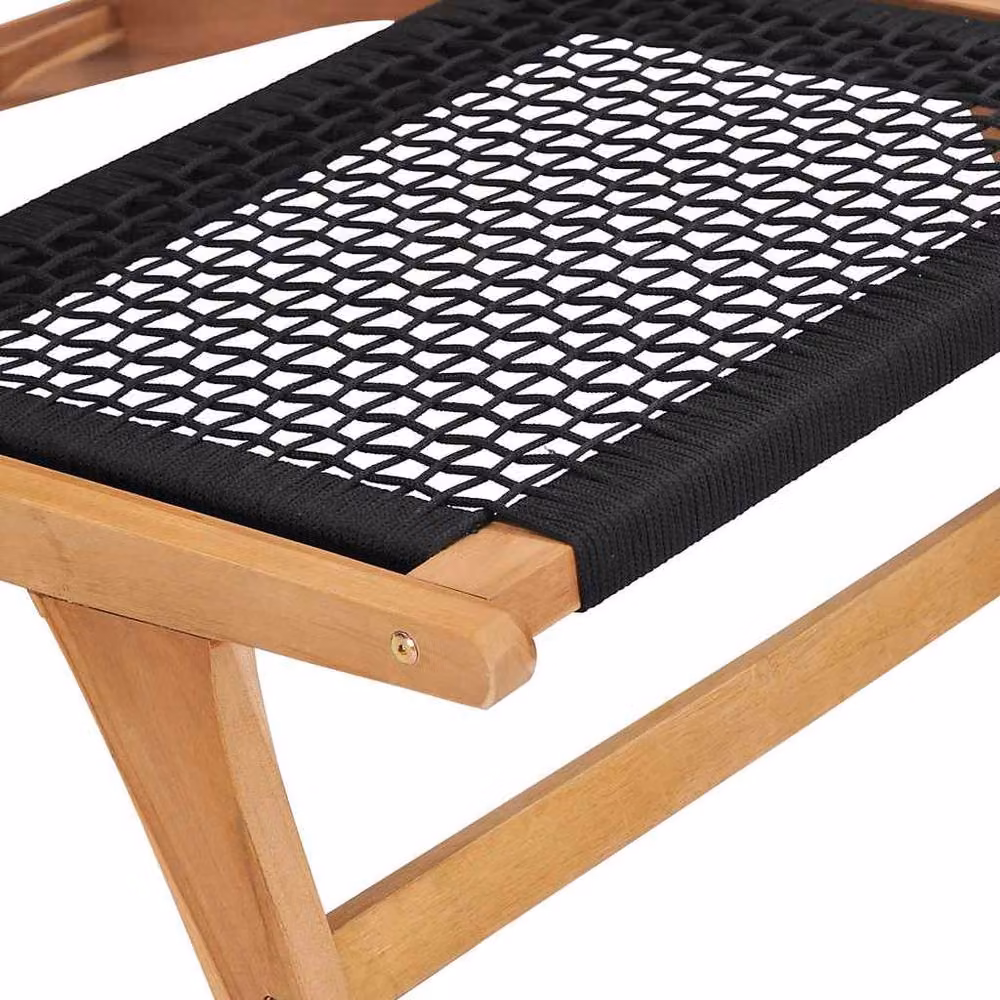 Berkfield Home Sun Lounger with Footrest in Brown Solid Teak Wood and Rope – 3