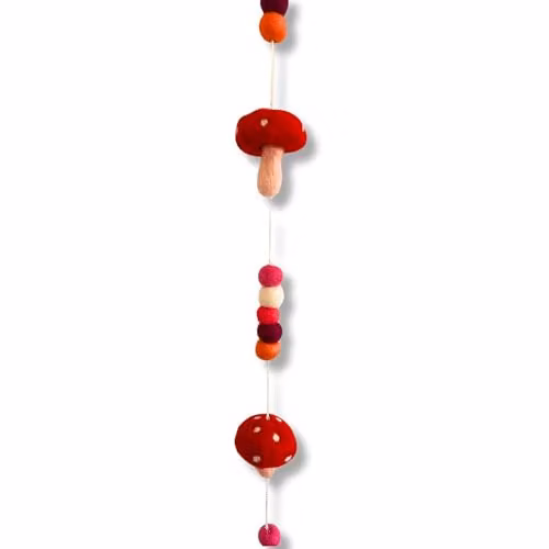 KDMD Redtop Mushrooms Felt Wall Hanging in Red