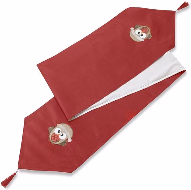 Alan Symonds Luxury Living Owl Christmas Table Runner in Red and Multicolour, Length: 229 cm – 1