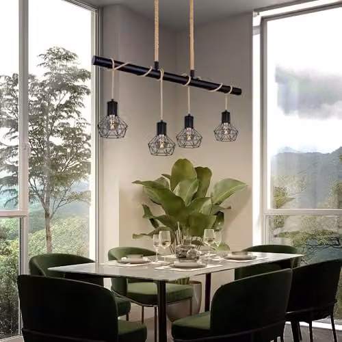 Netlighting Priska Bar Pendant Ceiling Light in Black with 4x E27 Sockets – 2