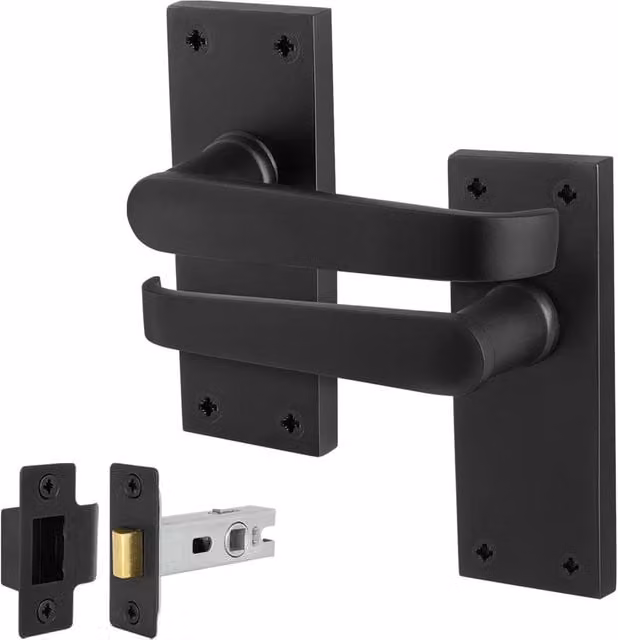 AFIT Matt Black Long Backplate Door Handle Set, 1 Pair