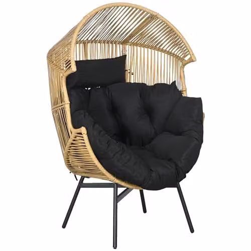 Outsunny Rattan Garden Egg Chair with Adjustable Headrest and Cushions in Sand, Brown or Black