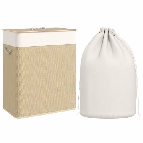 HOMCOM 100L 2-Section Laundry Basket with Lid and Handles in White