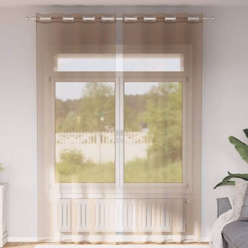 Berkfield Home Plain Voile Eyelet Curtains, 2 Pack, Brown, W: 140 cm x H: 300 cm – 2