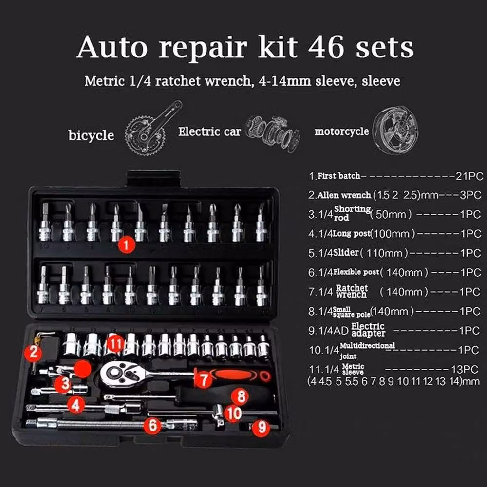 Ventryn 46-Piece Chrome Vanadium Socket Set in Silver – 2