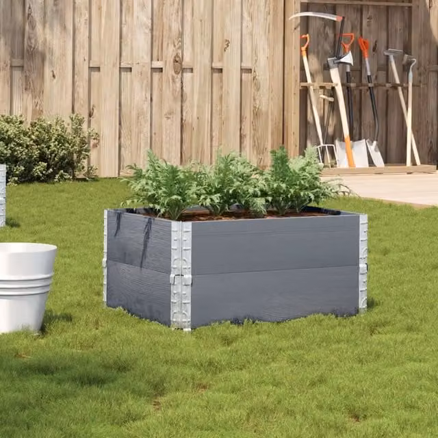 Berkfield Home Grey Solid Pine Wood Garden Planter W: 80 cm, D: 60 cm