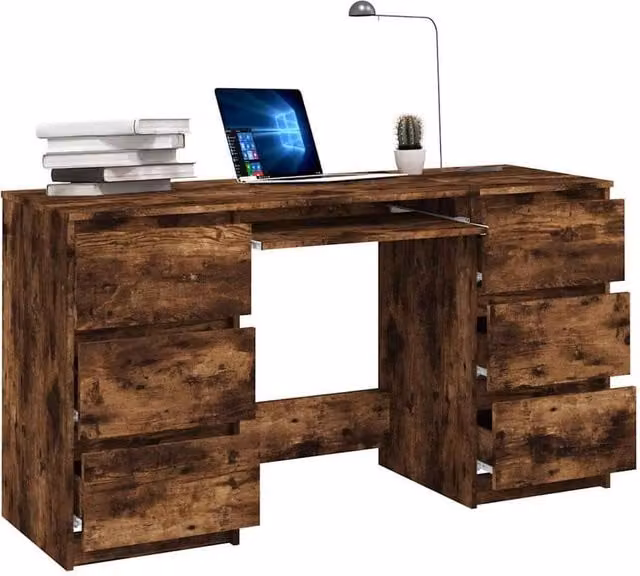 Berkfield Home Decorative Writing Desk in Smoked Oak Brown, W/D/H: 140 x 50 x 77 cm – 1