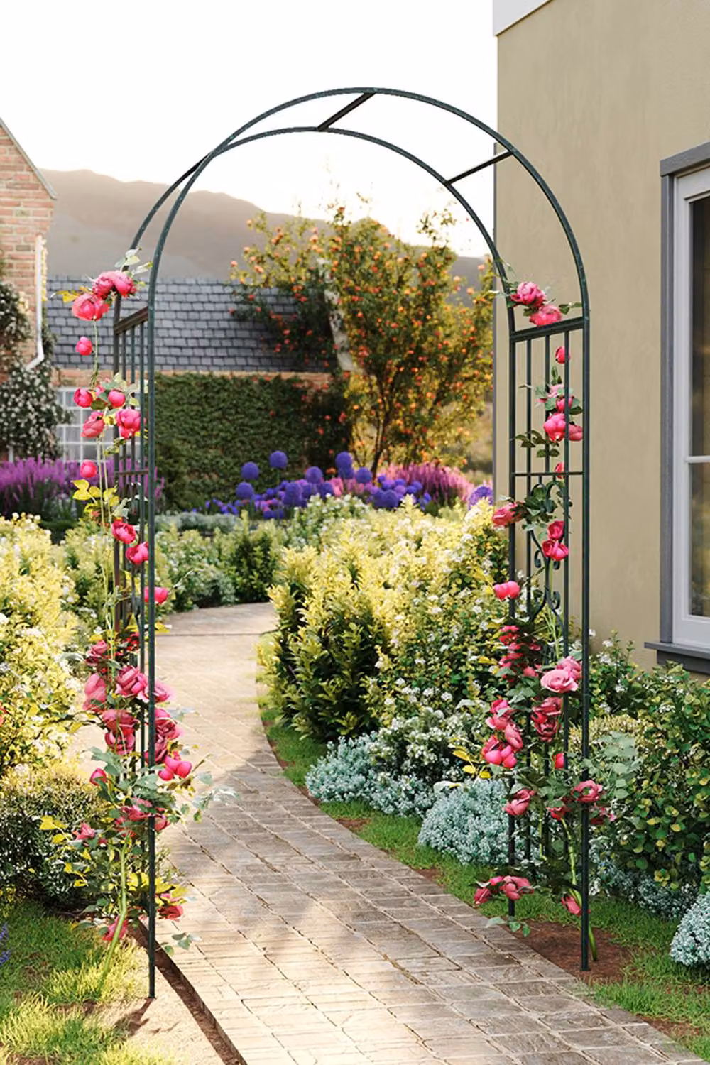 Living and Home Black Enamelled Steel Metal Garden Arch Climbing Frame, H: 231.0 cm, W: 115.0 cm, D: 56.0 cm – 2