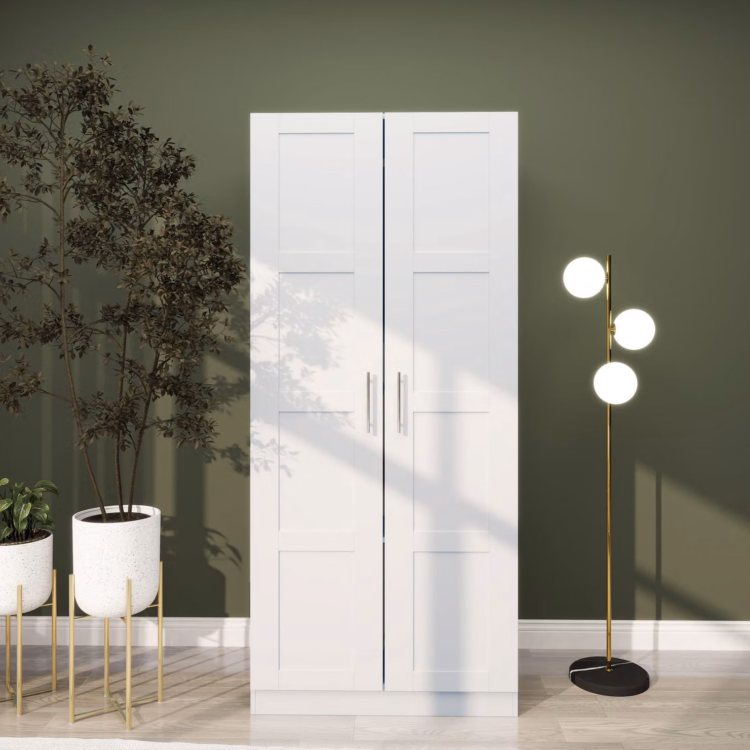 HOMCOM White Double Wardrobe with Soft Close Doors, Internal Shelves and Hanging Space, W: 80 cm, H: 180 cm – 2