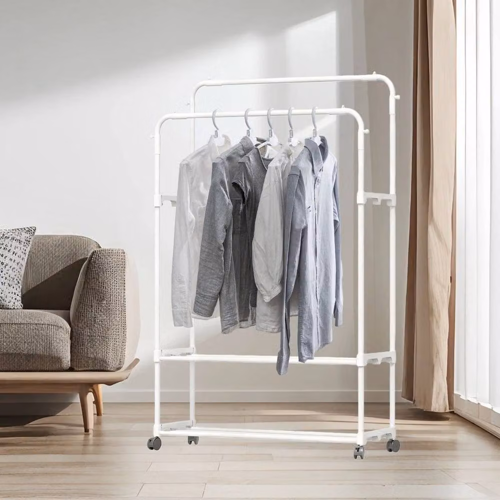 Ventryn White Double Rail Heavy Duty Metal Garment Rack and Clothes Hanging Shelf – 2