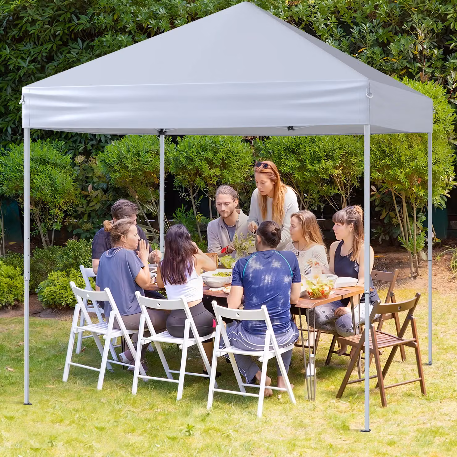 Costway Outdoor Pop-up Canopy Instant Folding Shelter with Adjustable Heights, White, W: 220 cm, D: 201 cm, H: 201 cm – 3