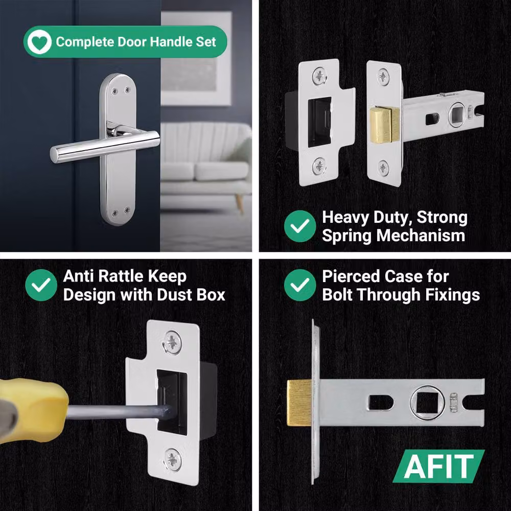 AFIT Chrome T-Bar Door Handle Latch Backplate Set in Silver, 5 Pairs, W/D/H: 15 x 15 cm – 3