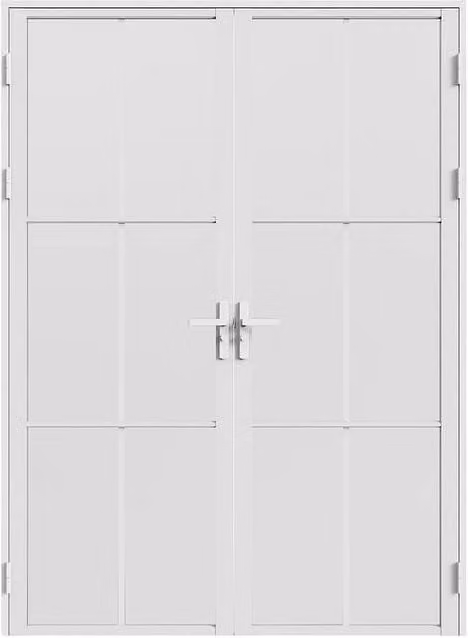 Vente-unique Reversible Double-Leaf Modern Aluminium and Frosted Glass Swing Door Set in White, H: 204 cm, W: 146 cm